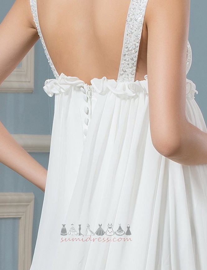 Zipper Up Outdoor Chiffon Empire V-Neck Summer Wedding Dress
