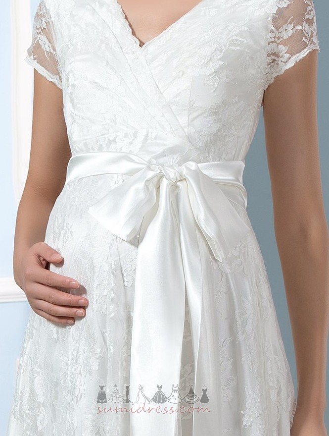 Zipper Up Outdoor Simple Summer Short Sleeves Empire Waist Wedding Dress