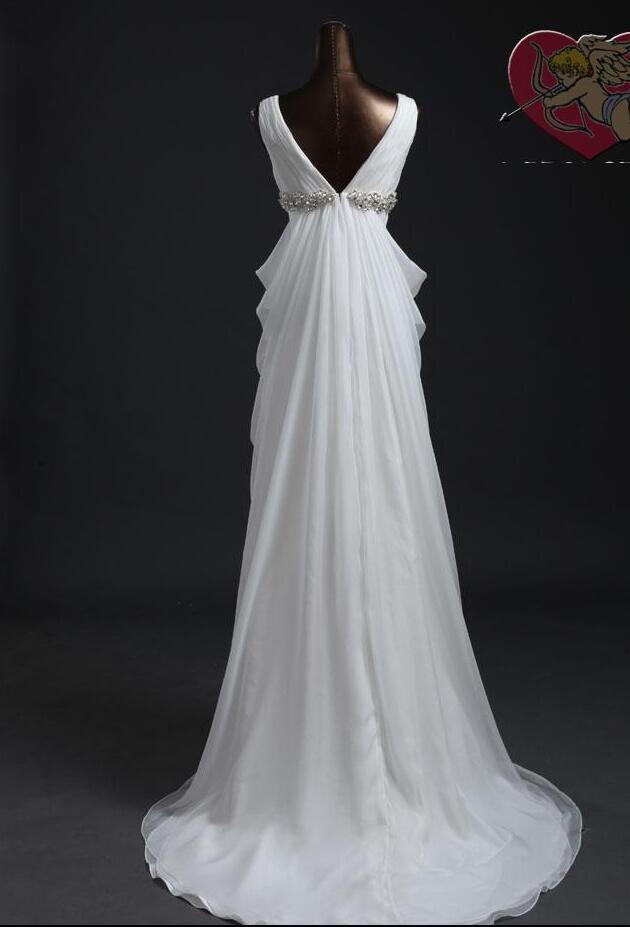 Zipper Up Summer Side-Draped Hemline Long Chiffon Empire Wedding Dress