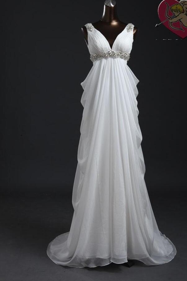 Zipper Up Summer Side-Draped Hemline Long Chiffon Empire Wedding Dress