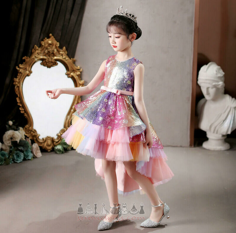 Zipper Up Summer Tiered Asymmetrical Sparkle Jewel Flower Girl Dress